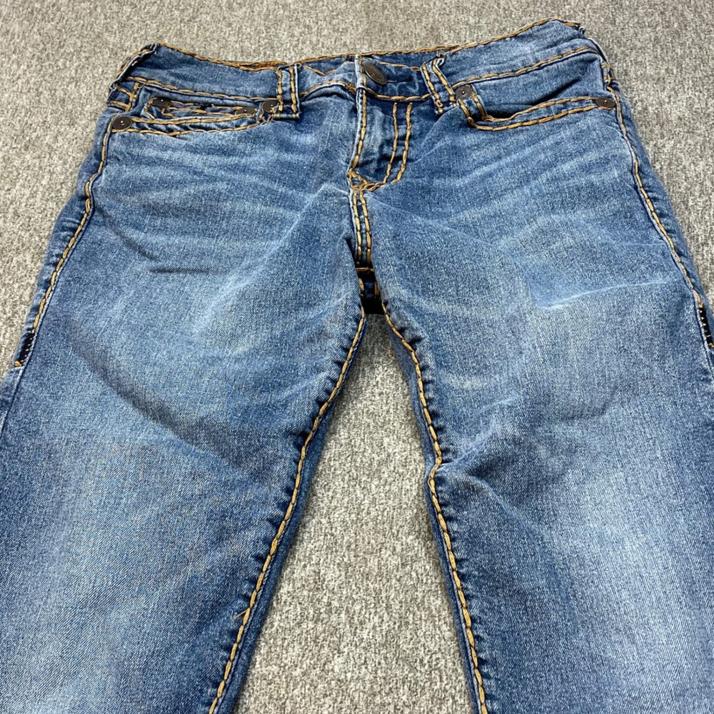 True Religion Geno Relaxed Slim Jeans Blue Super T Stitching Mens 30 x 32